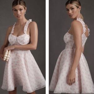 SELKIE Pastel Light Pink Floral Sleeveless Ruffle Fit & Flare Sunny Dress